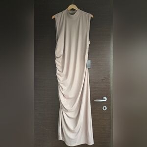 Eloquii Draped Cream Midi Dress